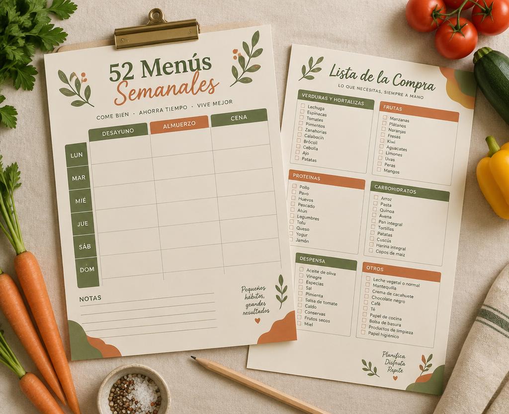 52 Menús Semanales con Listas de Compras Imprimible