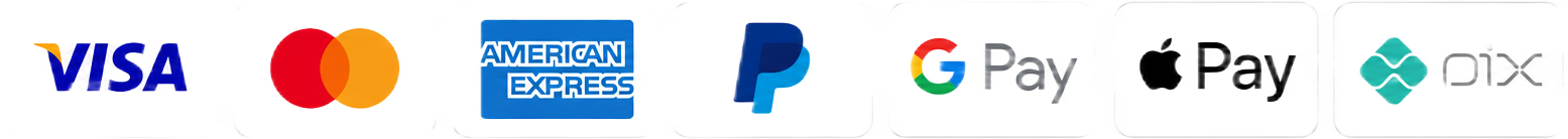 Métodos de pago: Visa, Mastercard, American Express, PayPal, Google Pay, Apple Pay, Pix